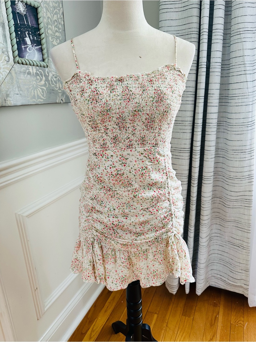 Skylar + Madison Cream Mini Dress with Pink & Green Floral Print